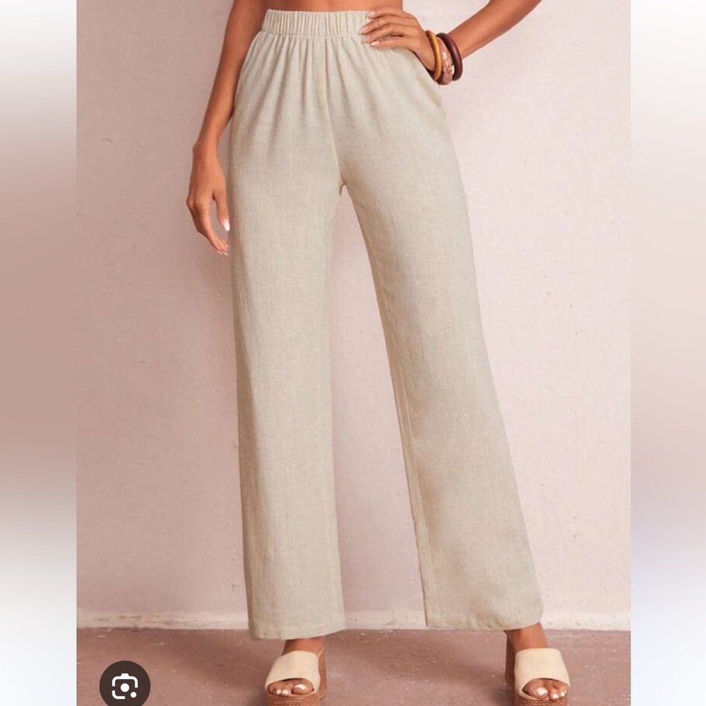 SHEIN Elastic Waist Solid Wide Leg Pants Khaki in size XS